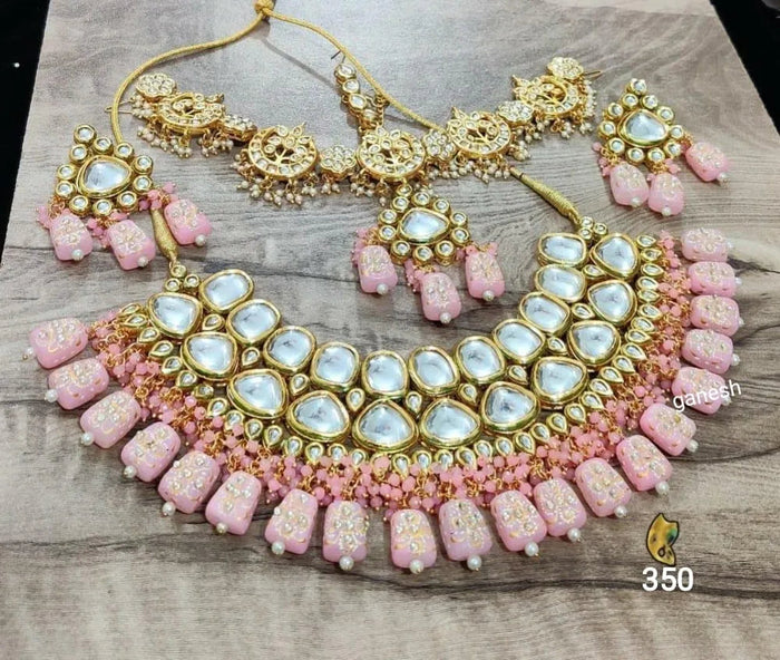 Buy SOHI Pink Silver Plated Designer Stone Necklace and Earring Set Online
