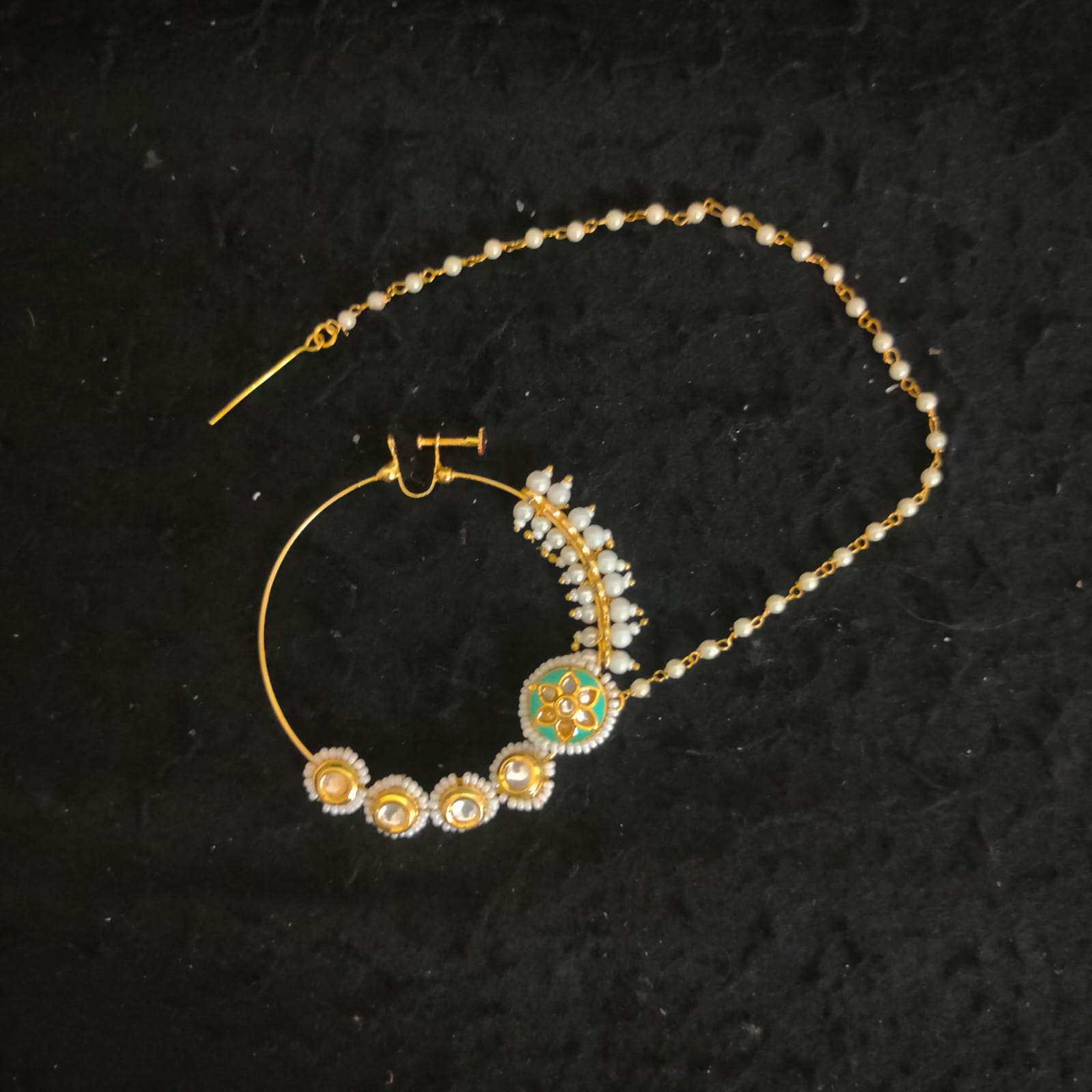 ZEVAR I Gold-Plated Kundan-Studded Chained Nath/Nathni/Nose Ring |  avaelma.com