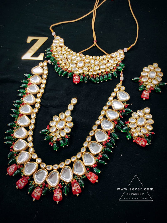 Traditional Green Gold-Plated Kundan Dulhan Bridal Jewellery Set By Zevar.