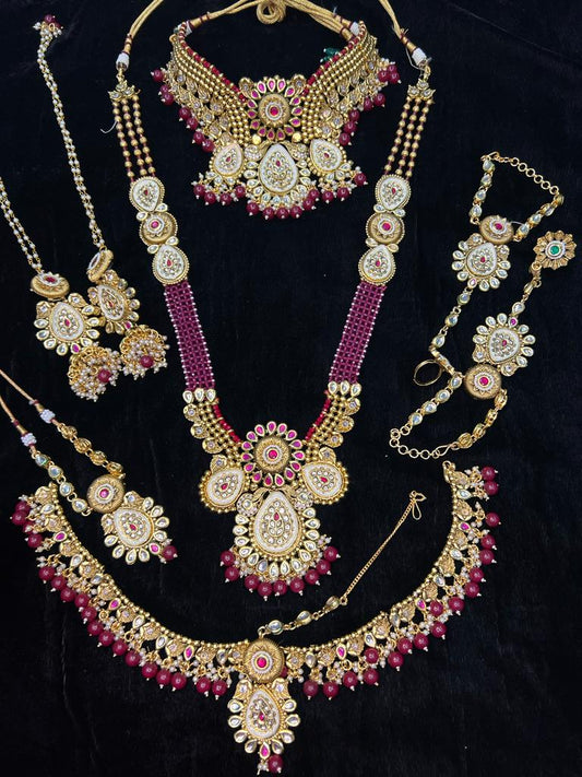 ZEVAR I Pure Copper Kundan & Meenawork Semi Bridal Necklace Set