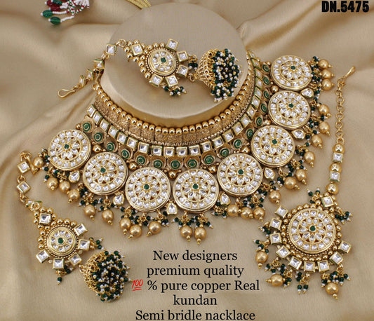 ZEVAR I Gold Plated High Quality Brass Kundan Choker Set