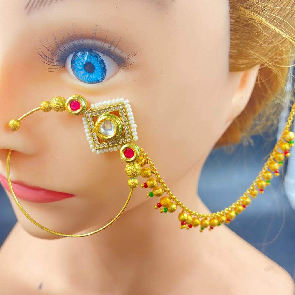 Buy Indian Nose Ring, Nath, Peach Beads Sabyasachi Jewellery Pakistani  Designer Jewels Nathni Small Size Gold Plated Septum Ring Bollywood Online  in India - Etsy
