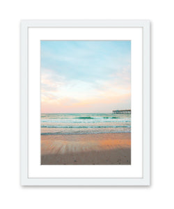 blue beach photograph, white frame by Wright and Roam