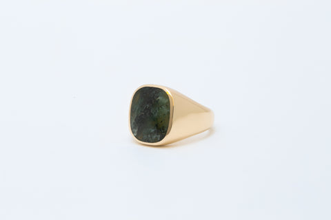 Moss Agate Stone Signet Ring in 18K Gold