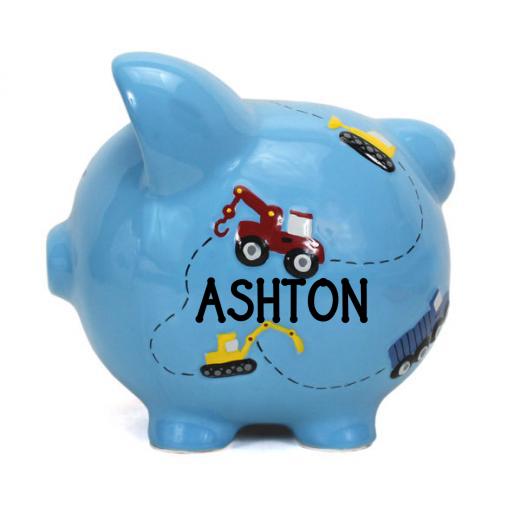 Personalized Blue Piggy Bank with Gone Fishing Design