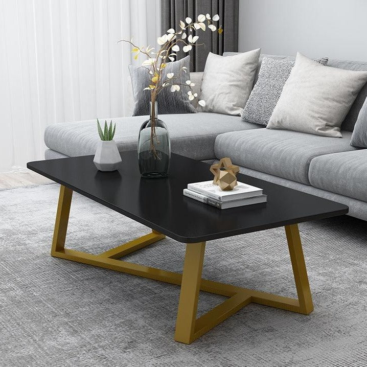 Black Wood Gold Metal Frame Coffee Table Modrn Craft