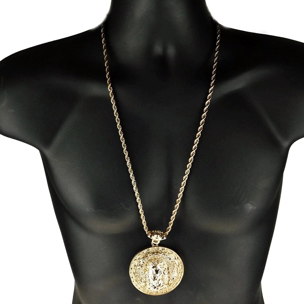 Big Jesus Medallion Gold Finish Rope Chain Necklace Iced Flooded Out 4