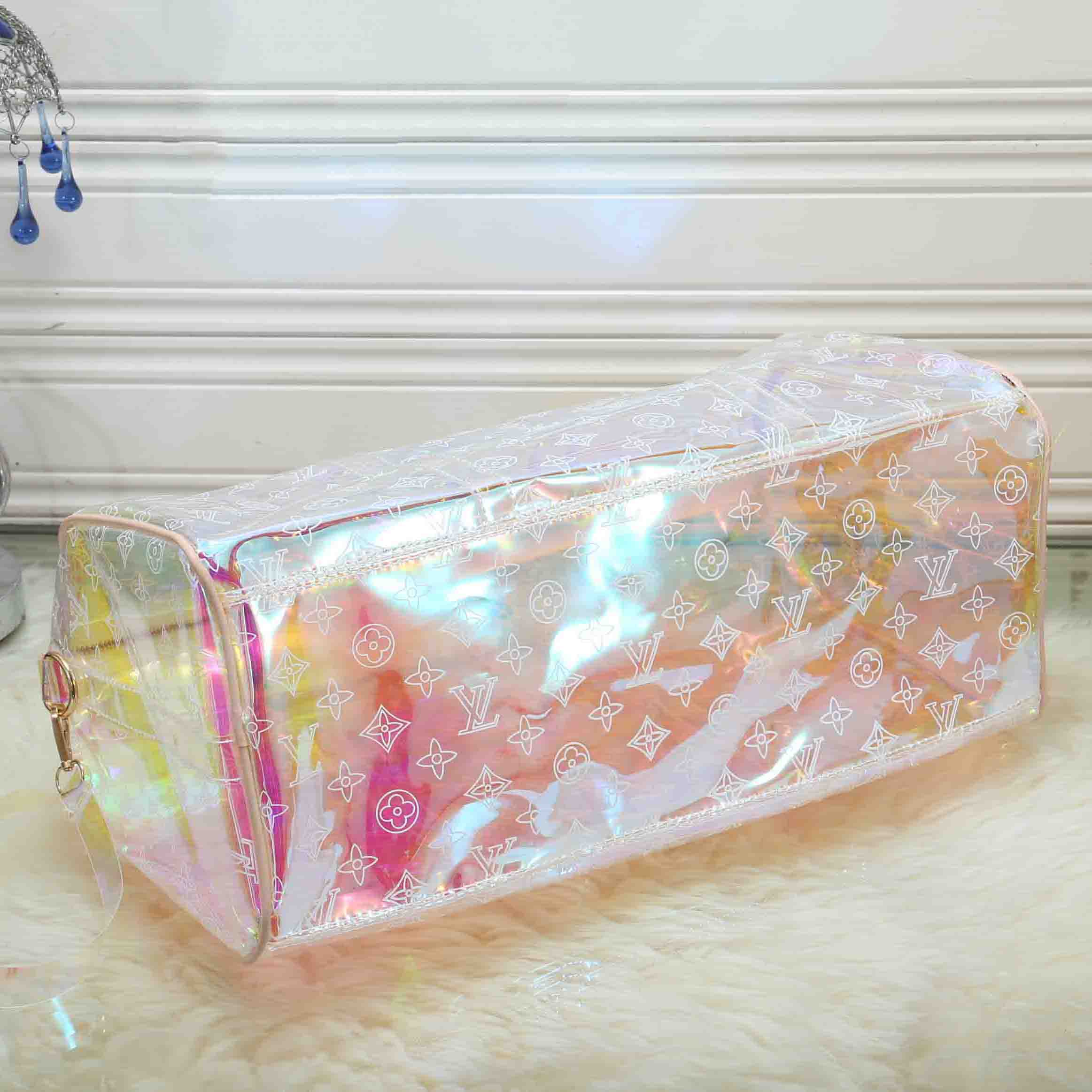 LV Louis Vuitton Classic Hot Sale Transparent Gradient Color Letter Print Duffel Bag Handbag Large C