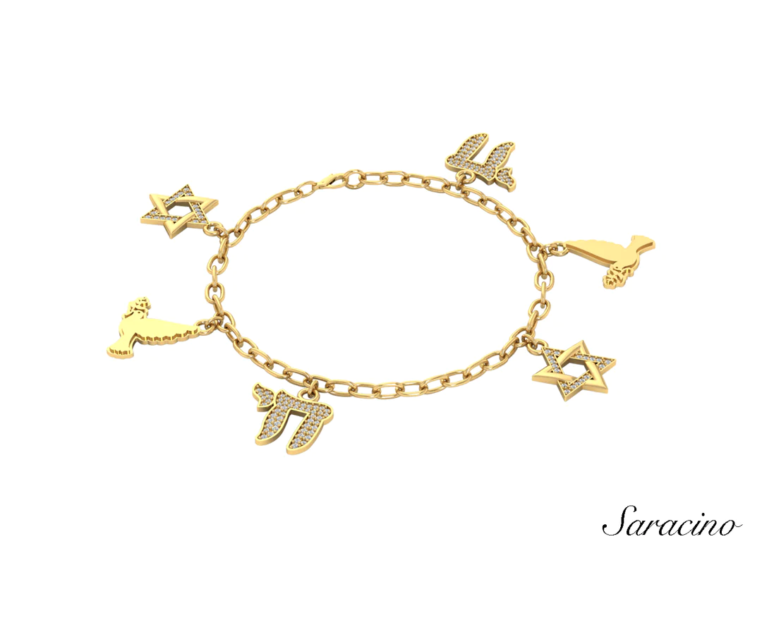 Jewish diamond charm bracelet