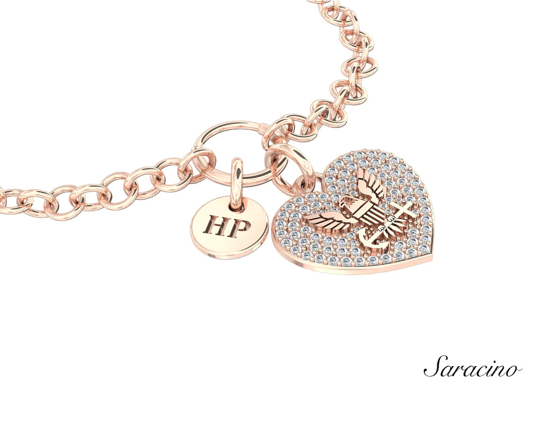 The US Navy Diamond Heart Charm bracelet in rose gold