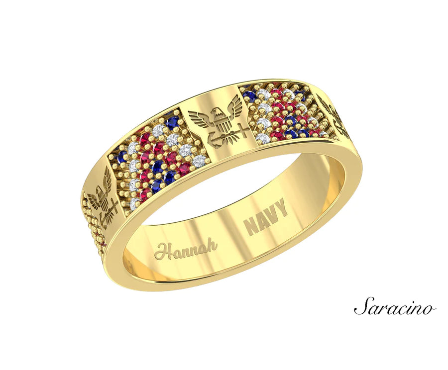 The US Navy Repeating Patriotic Ring in yellow gold