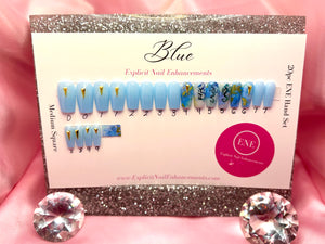 “Blue" 20pc ENE Hand Set in Medium Square (Ready to ship) - Explicit Nail Enhancements