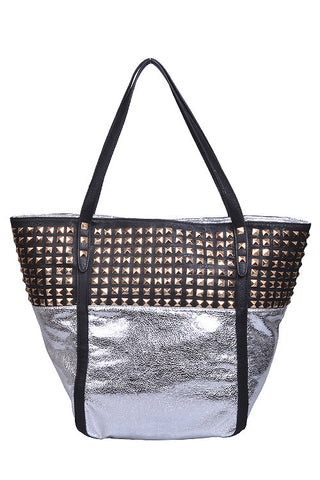 SILVER TOTE WITH GOLD STUDS – Shop Chelou Boutique