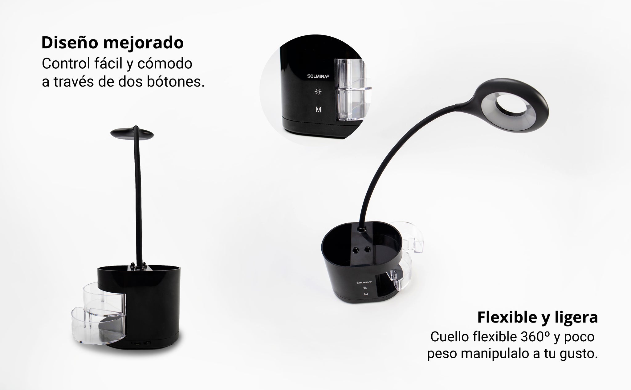 Lámpara LED con batería recargable, cuello flexible y p