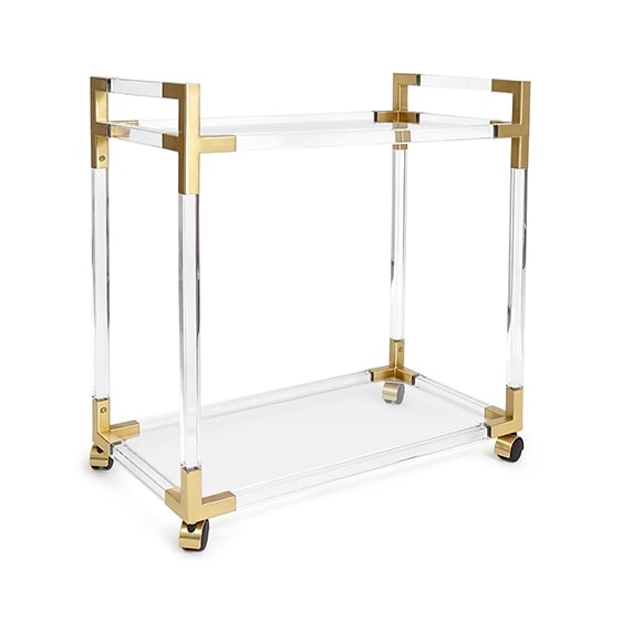 lucite brass bar cart