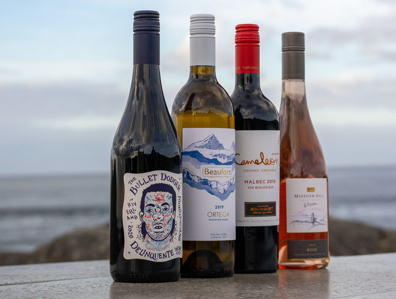Picture of our four favourite organic wines
