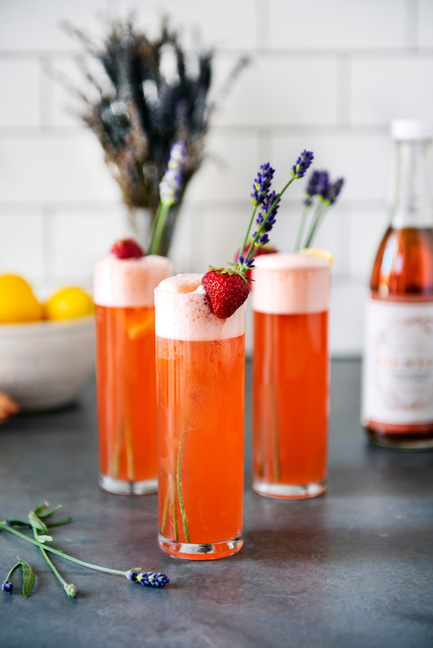 Lavender & Strawberry Gin Fizz summer cocktail