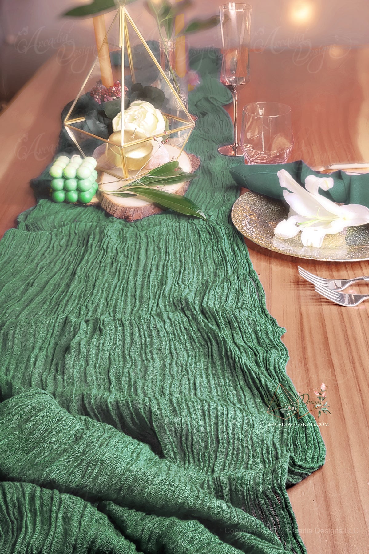 Boho Green Cheesecloth Gauze Table Runner