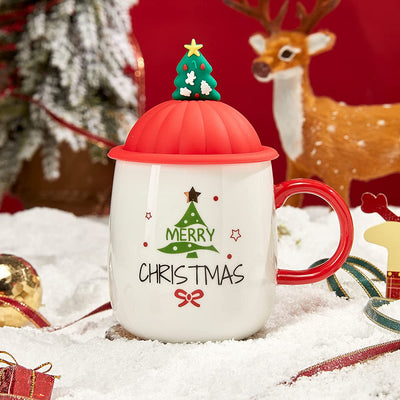 12 PC Whimsical Christmas Santa & Reindeer Coffee Cups with Lids