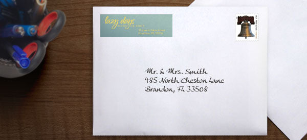 Handwritten address on business greeting card envelope