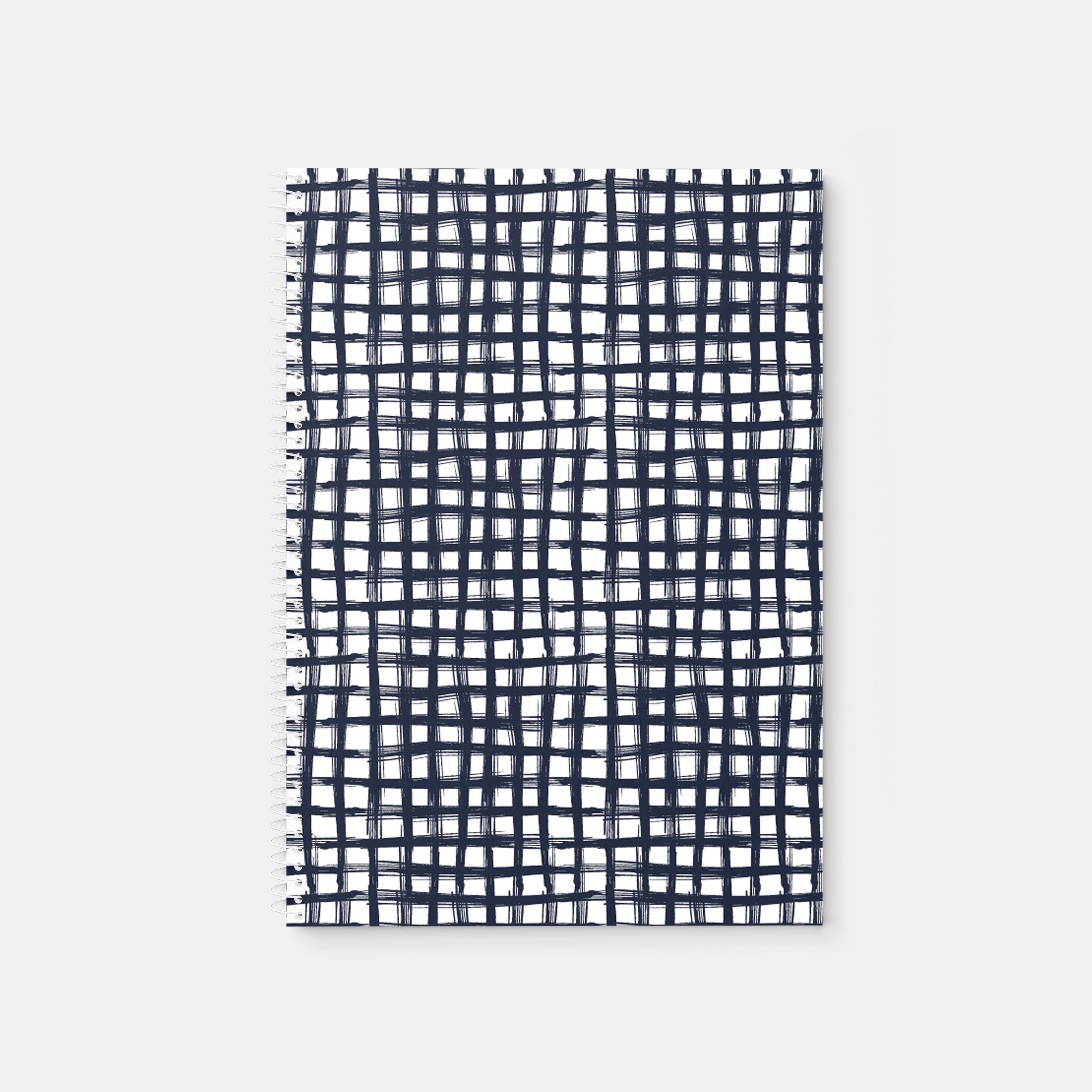 Navy Brushstroke Plaid Personalized Spiral Notebook - 2 sizes