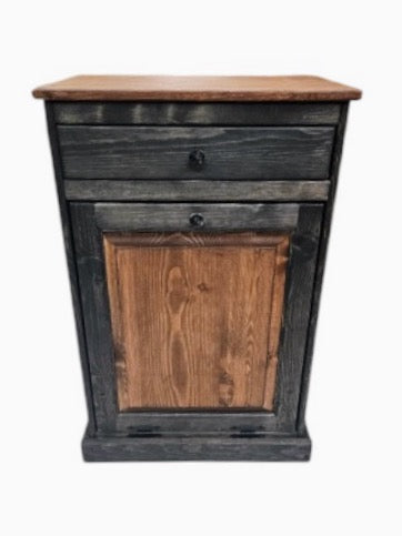 TILT OUT WOOD TRASH CAN, KITCHEN TRASH CAN, GARBAGE CAN, RUSTIC TRASH CAN