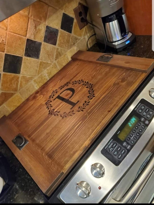 Family monogram stove cover, personalized stove cover, noodle board, s –  Rustic Woodworking Co