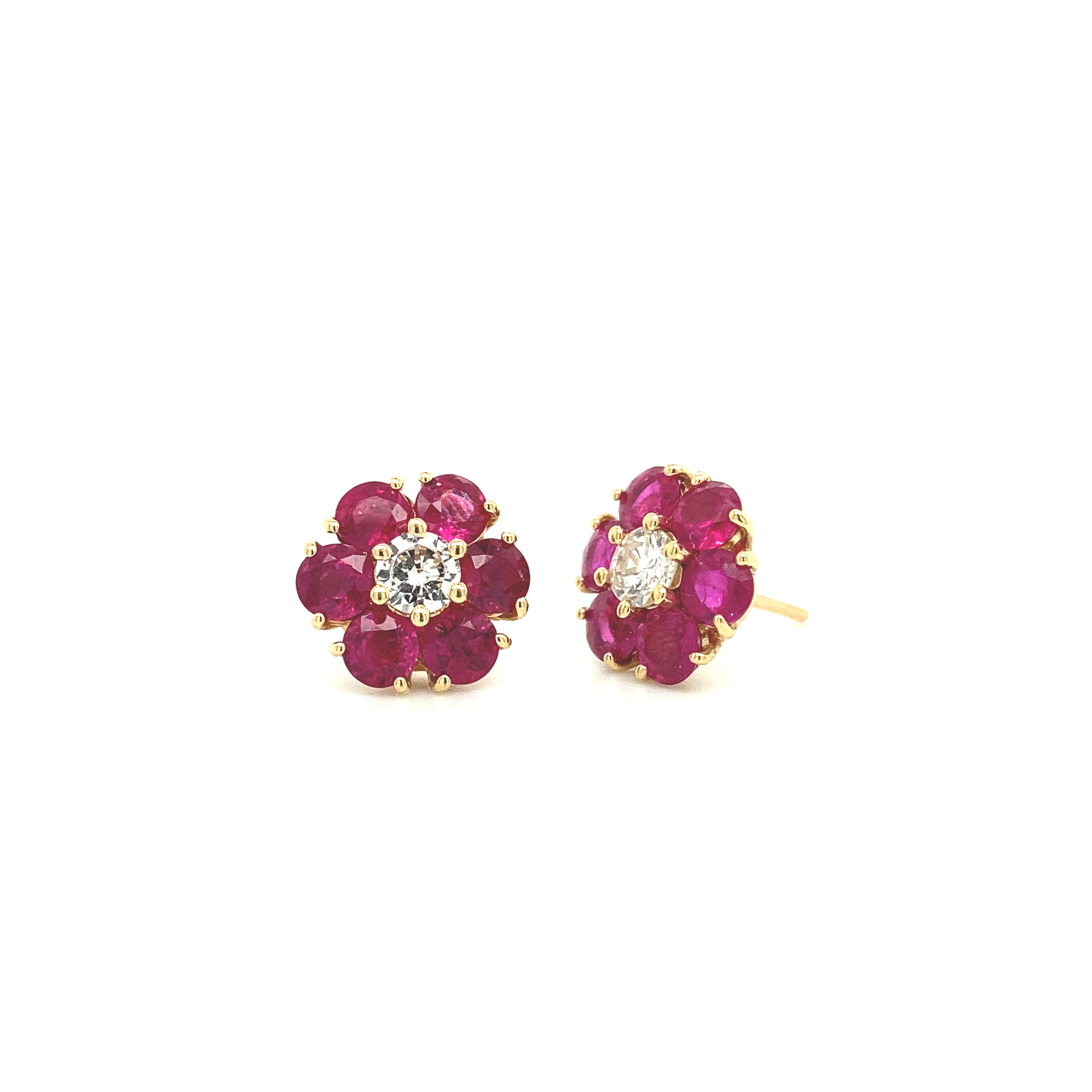 Ruby Flower Stud Earrings Yellow Gold E007 – Eye Jewelry Inc