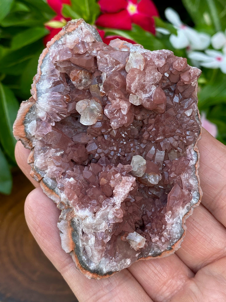 Pink Amethyst Crystal Geode with Calcite Crystals 111grams