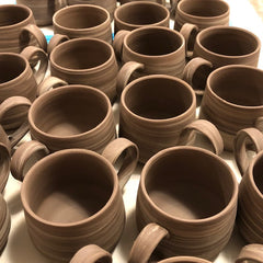 Aneela D Ceramics custom hand crafted wheel thrown stoneware mugs for Azhar, Toronto 