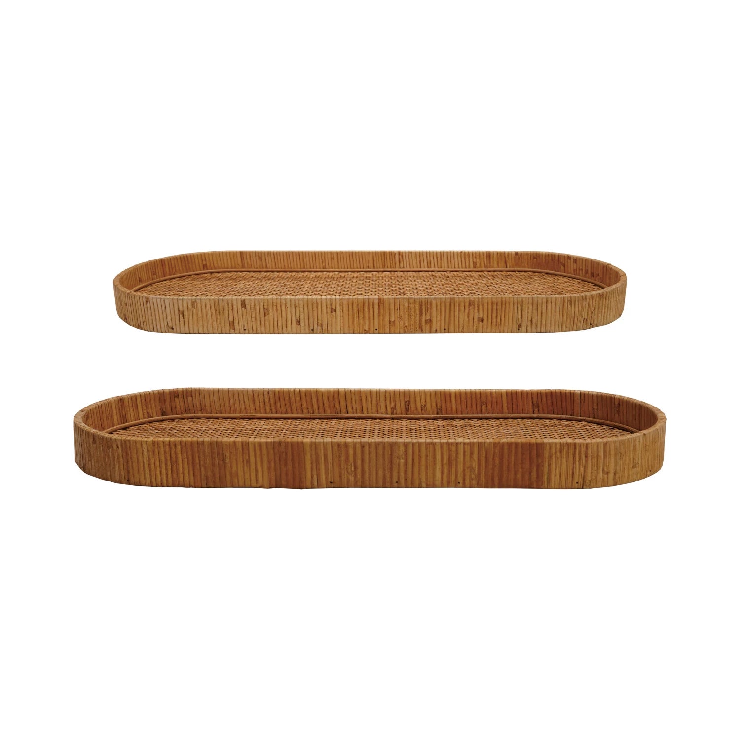 Oval Decorative Hand-Woven Rattan Trays - Choose Size