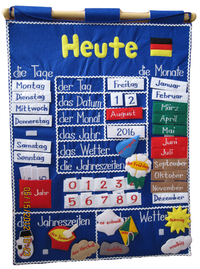 German Language Calendar Fabric Wall Chart Rainbow Educational