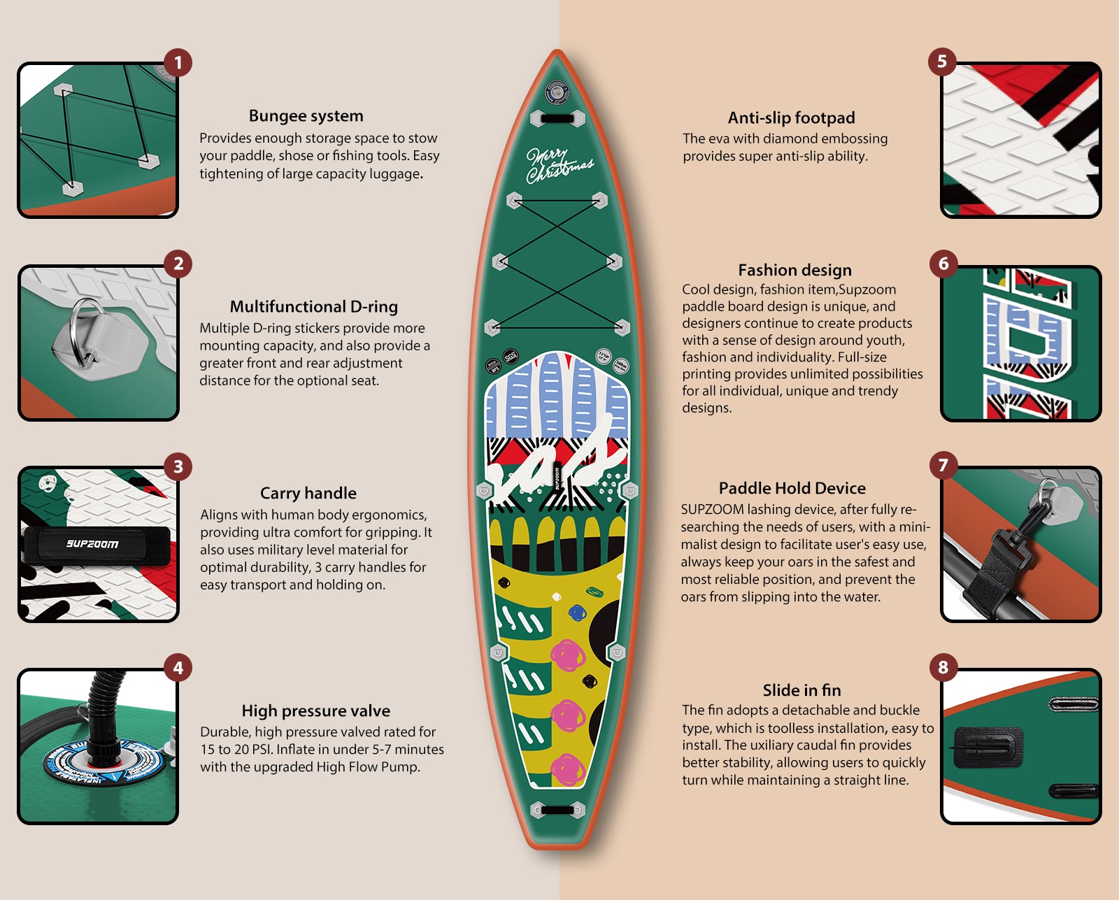 Fashion and comfortable all around 11'10'' green Christmas style paddleboard | Supzoom