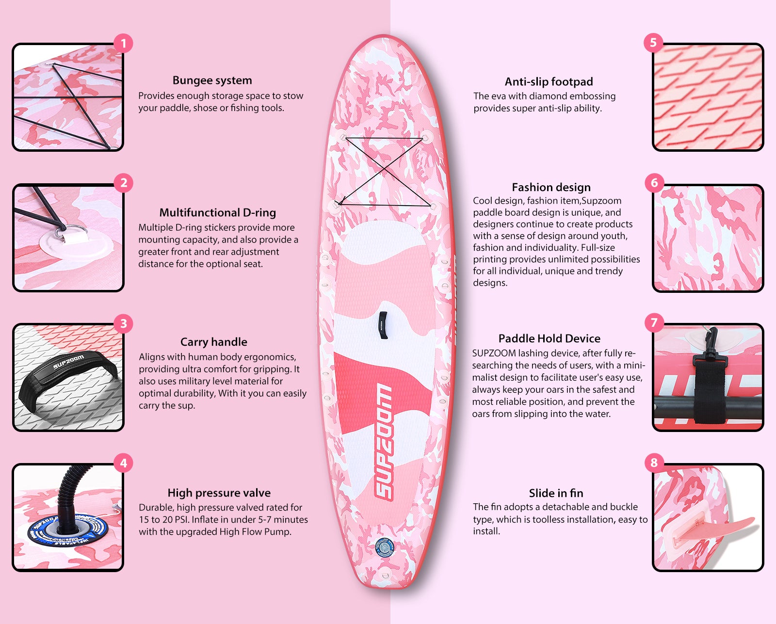 Fashion and comfortable pink camouflage style paddleboard | Supzoom