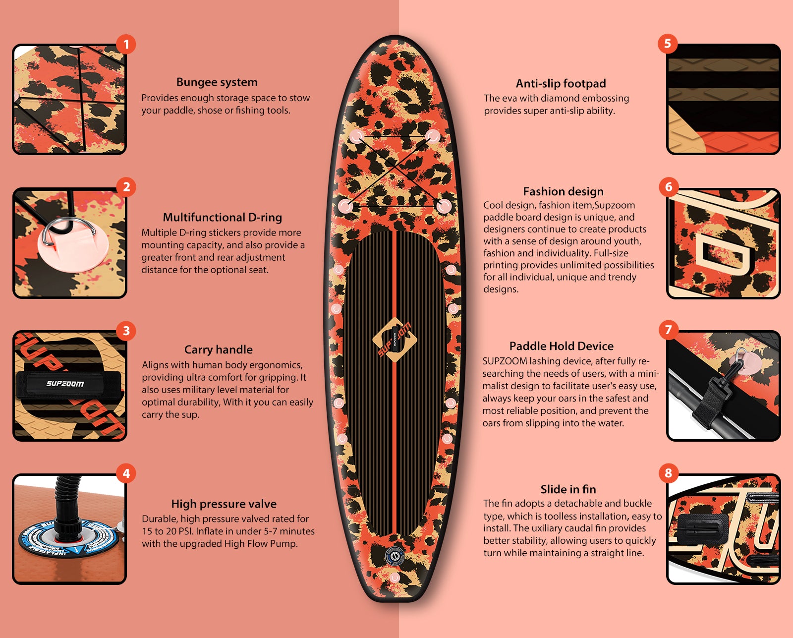 Fashion and comfortable red leopard paddleboard | Supzoom
