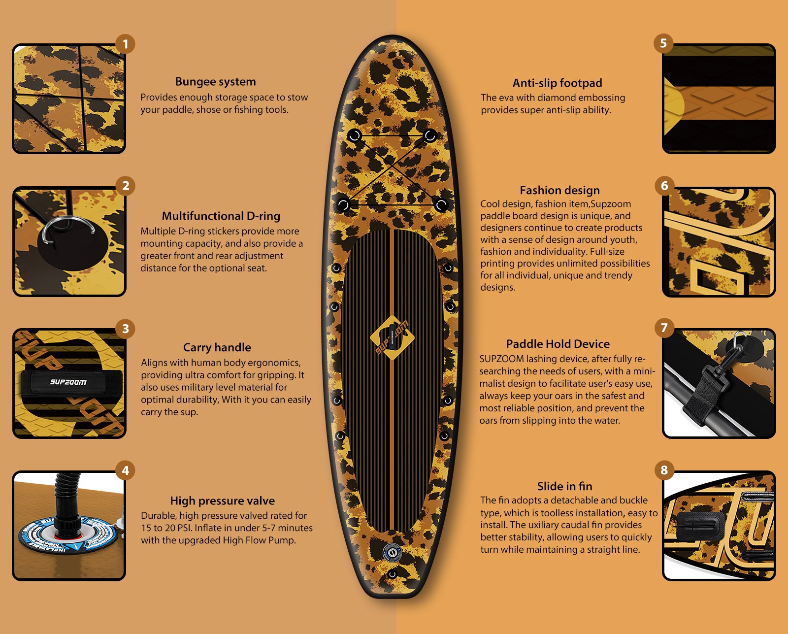 Fashion and comfortable yellow leopard paddleboard | Supzoom