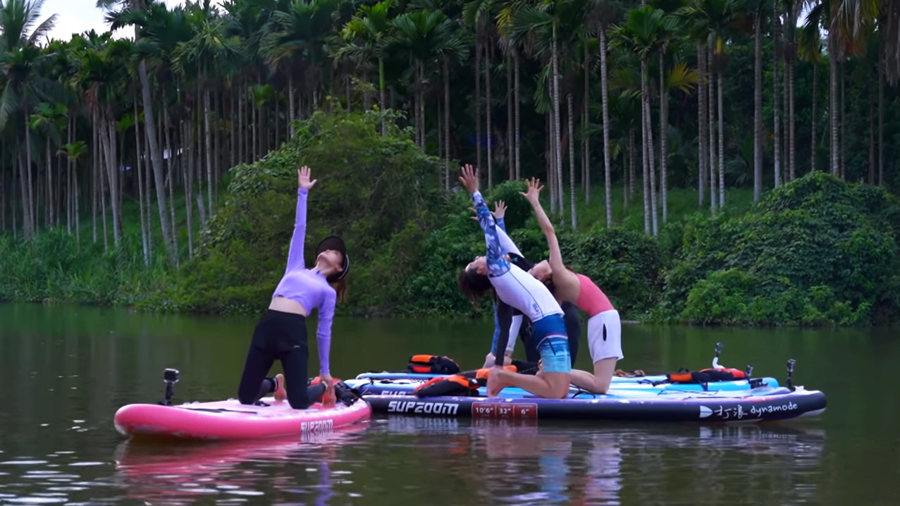 we are the friends Reality Show for yoga on inflatable Paddle board