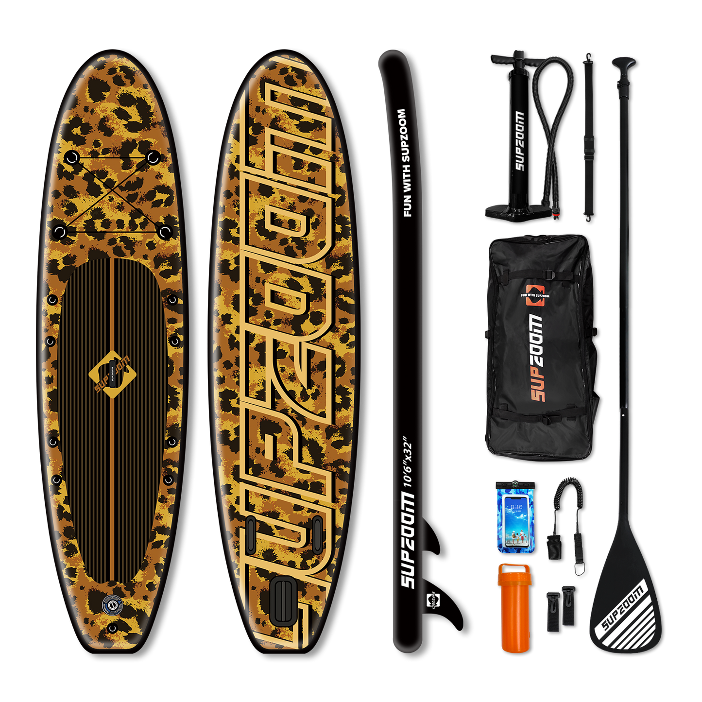 All round 10'6" inflatable stand up paddle board | Supzoom yellow leopard style