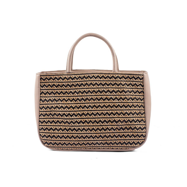 Amelia - Mini structured tote with Rattan in nude