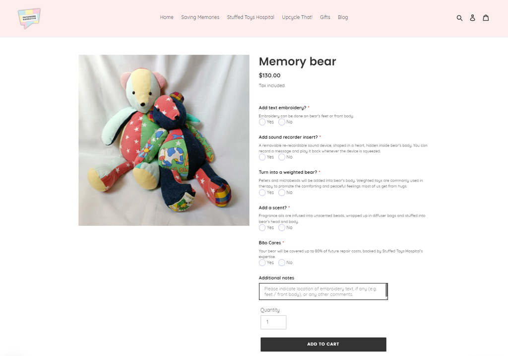 Memory bear product on Patchwork Narrative's website
