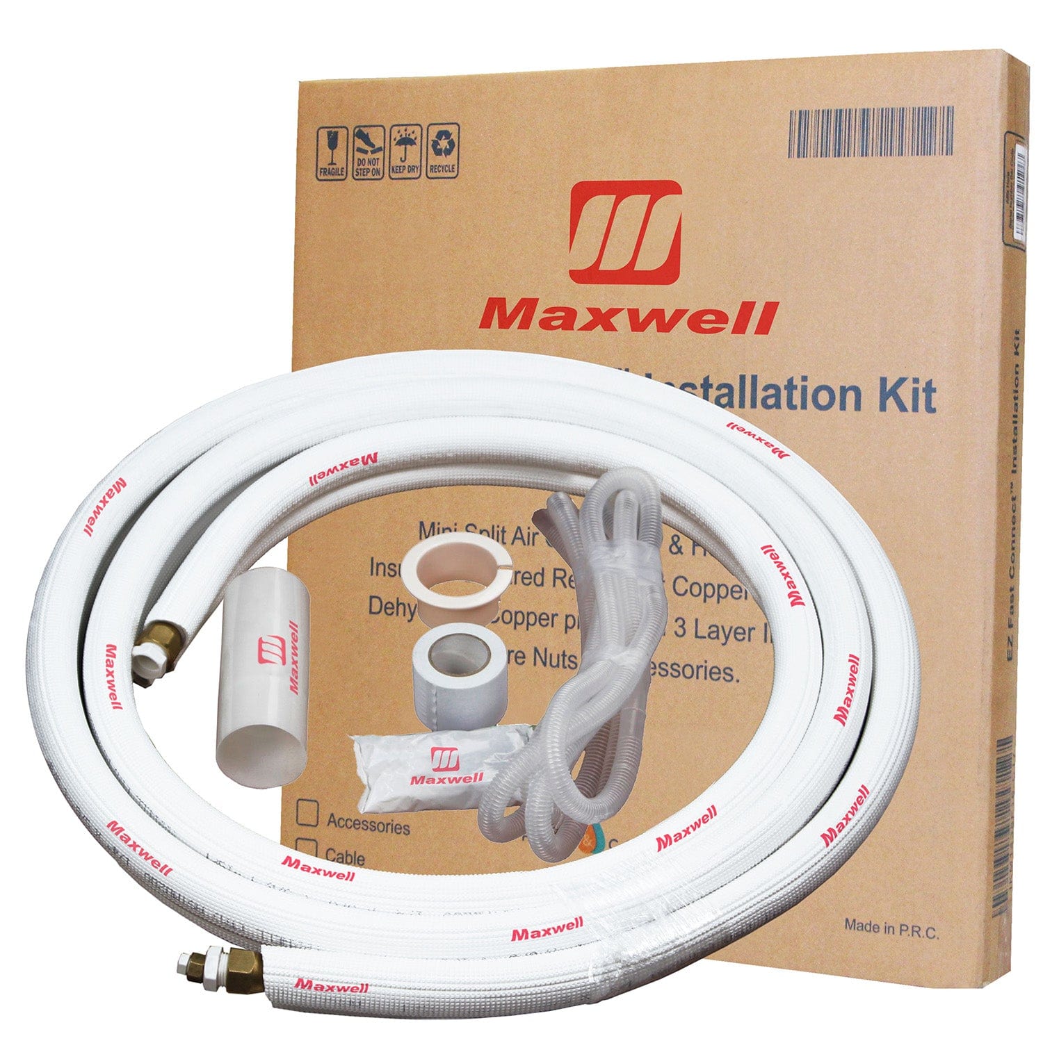 1/4" x 1/2" Mini Split Refrigerant Line Set 33' Length Factory Flared with Accessories