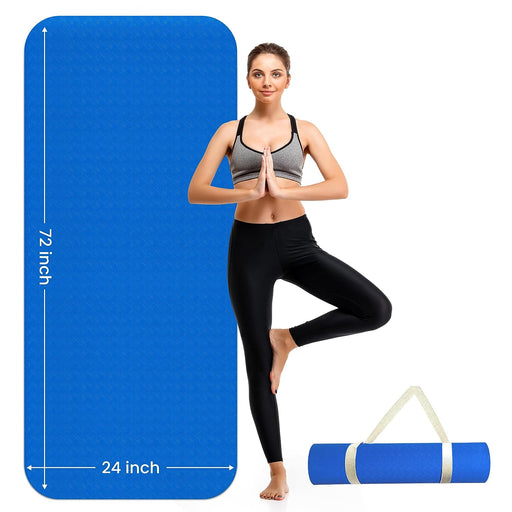 Slovic Non-Slip Yoga Mat with Carry Strap - Thick Cushion TPE 6mm