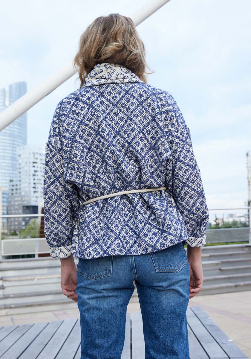 Kimono veste femme mi saison VIANA SONGE lab bleu Made in Portugal vue dos