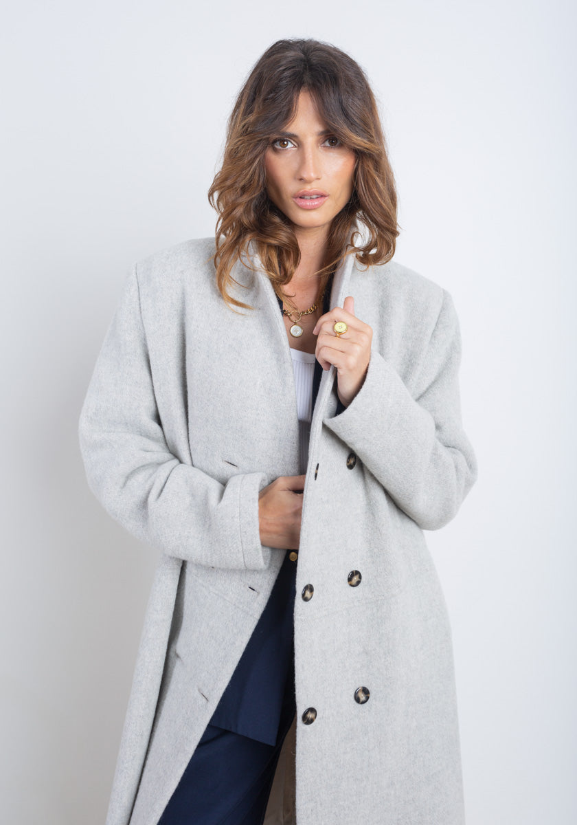 manteau laine gris clair femme