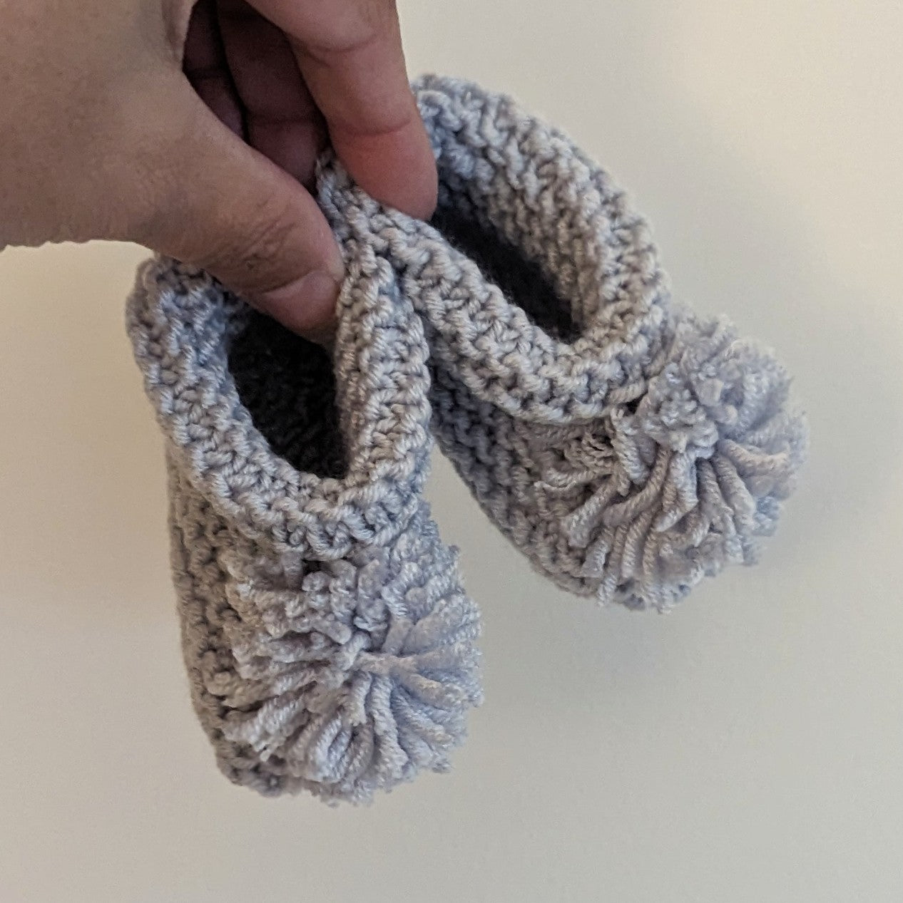 Hand-knitted Stone Booties with Pom Pom