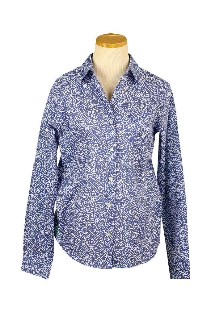 Royal Blue and White Paisley Button Down Shirt | shopkikisol