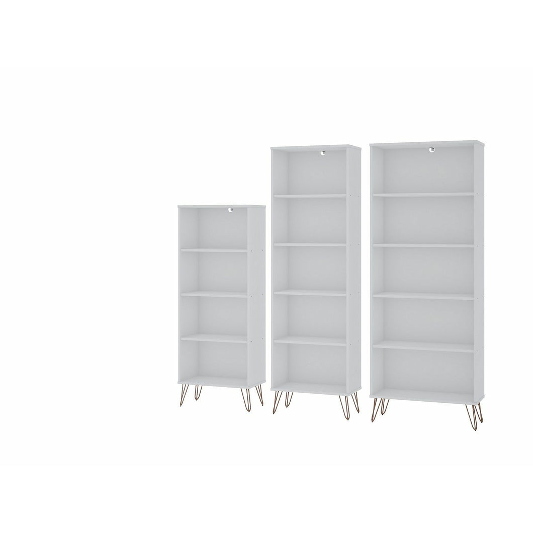 Manhattan Comfort Rockefeller 3-Piece Bookcases in White