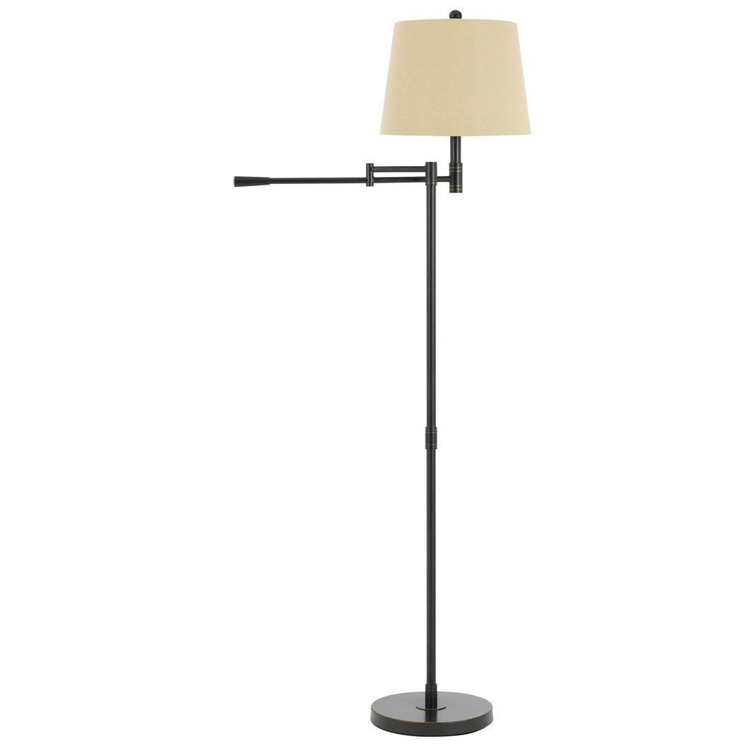 Benzara Metal Floor Lamp with Swing Arm and Tubular Stand, Beige and Black - Home Desk Treasures