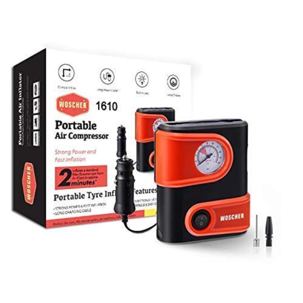 Woscher 1610 Portable Mini Tyre Inflator, 12V DC 100 PSI Tire Pump for Car