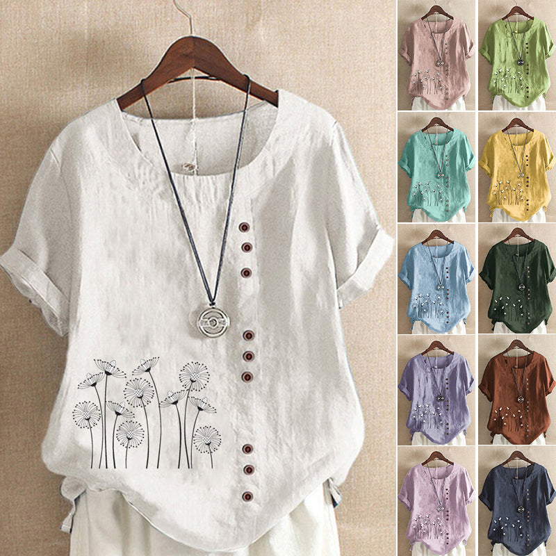 Pullover Print Cotton Linen T-Shirt – Cozymoo